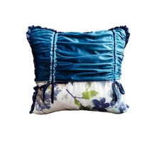 Velvet Pillow, High Quality Blue Velvet, Floral Cotton, Royal Design, 20x20&quot; - £70.52 GBP