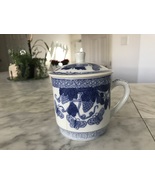 VINTAGE HAND PAINTED CHINESE PORCELAIN TEA CUP MUG WITH LID BUTTERFLY DE... - £5.11 GBP