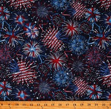 Cotton USA Patriotic Fireworks 4th of July Blue Fabric Print by Yard D302.68 - £11.94 GBP