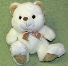 Vintage Chosun Teddy Bear 9&quot; White Plush Stuffed Animal Tan Bow And Ribbed Feet - £17.83 GBP