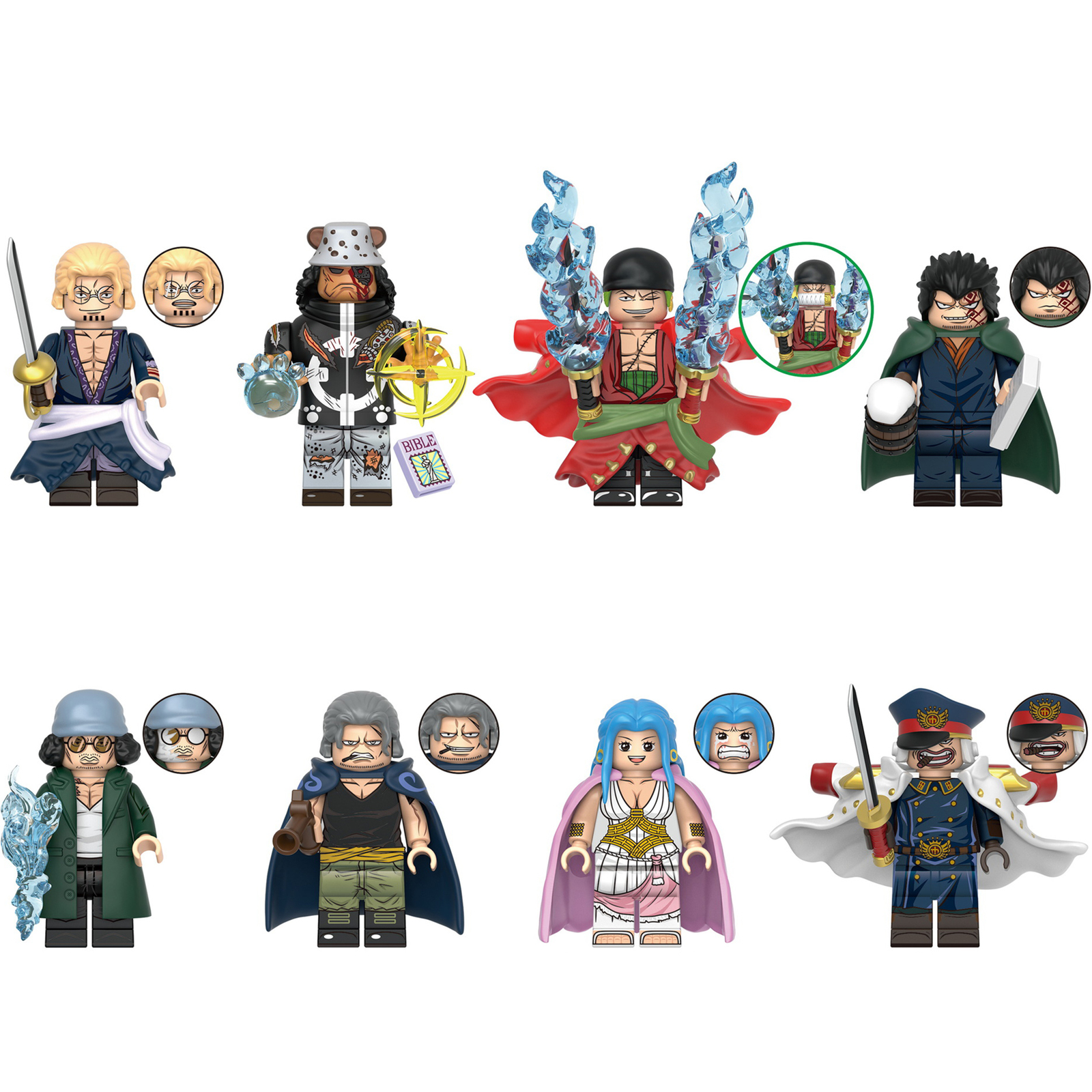 8Pcs One Piece Minifigure Monkey D Dragon Bartholemew Kuma Shiryu Mini Block Toy