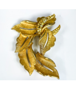 BSK Brushed Gold Tone Leaves Rhinestones Brooch Pin - $21.77