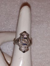 1920&#39;s Antique Art Deco 18k White Gold Diamond &amp; Sapphire Ring size 5.5 - £386.54 GBP