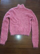 FOREVER 21 Fuzzy Pink Neon Green Abstract Print Mock Neck Sweater Top L - $22.77