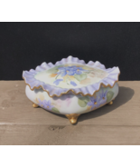 Porcelain Trinket Box Crimped Lid Diamond Shape Violets Pastel Signed Ha... - £20.98 GBP