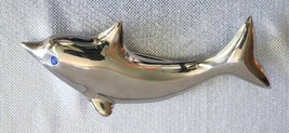 Elegant Silver-tone Dolphin Brooch 1980s Vintage 3 1/4&quot; - £10.35 GBP