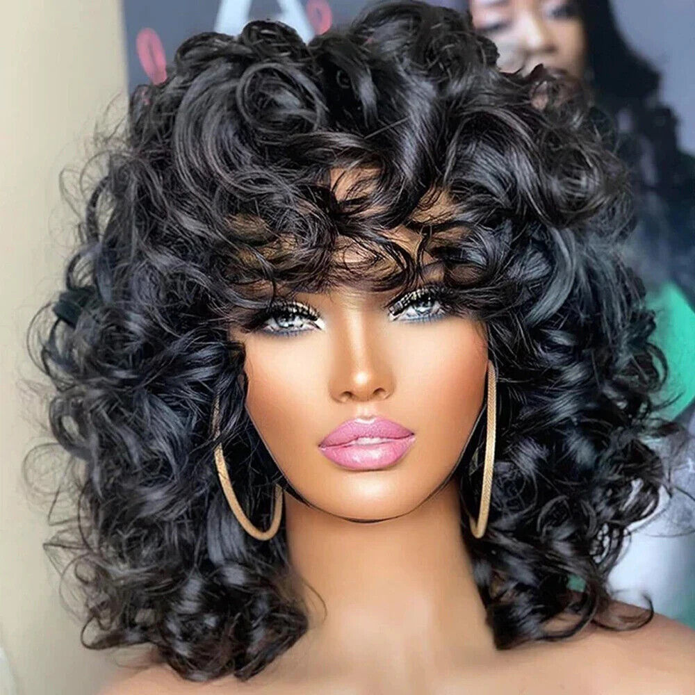 Primary image for 18inch Afro Rose Curly Bob Funmi Wigs with Bangs