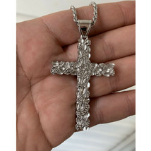 Men&#39;s Large 2.25&quot; Nugget Cross Pendant Religious 14K Gold Plated Sterling Silver - £104.83 GBP