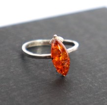 Vintage Sterling Silver AMBER Ring Dainty Setting 1.8g Size 7.5 - £46.71 GBP