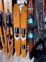 Vintage Pair Combo Cypress Wood Water skis 49&quot;x 5.5&quot; shorties - $148.50