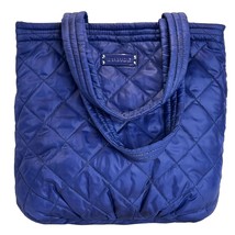 Vera Bradley Quilted Shoulder Bag Blue Tote Double Strap Pockets Floral Lining  - £15.61 GBP