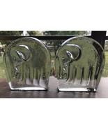 Vtg MCM Blenko Icy Clear Glass Elephant Pr. Bookends Joel Myers 60s Orig... - $44.55