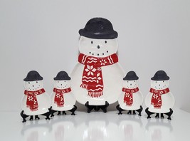 NEW Pottery Barn Snowman Stoneware Serving Platter and Set of 4 Snowman ... - $134.99