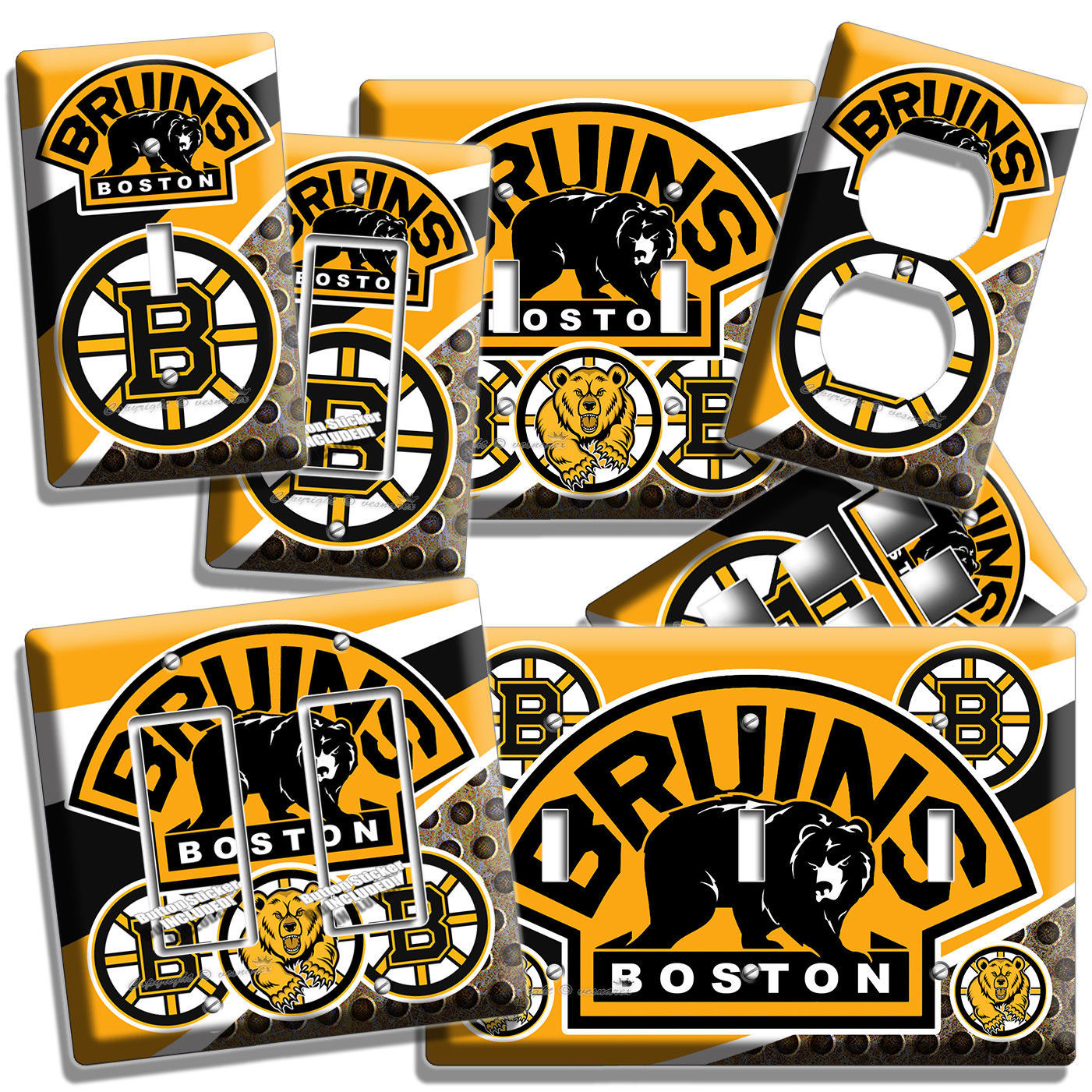 BOSTON BRUINS HOCKEY TEAM LOGO LIGHT SWITCH OUTLET WALL PLATES SPORT ROOM DECOR