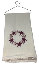 Muslin Towel Country Wire Hanger Primitive Farmhouse Embroidered Stars Burgundy - £10.24 GBP