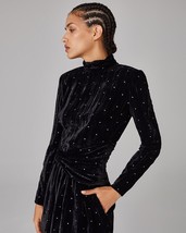 Saint Laurent Black Crystal Studded Velvet Mini Romper Size 38F / 6 US $... - $346.49