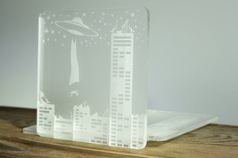 UFO Alien Coaster | Transparent Engraved Coaster | Alien Abduction Spaceship - £4.79 GBP+