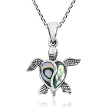 Love Life Sea Turtle Heart Abalone Shell .925 Sterling Silver Necklace - £17.38 GBP