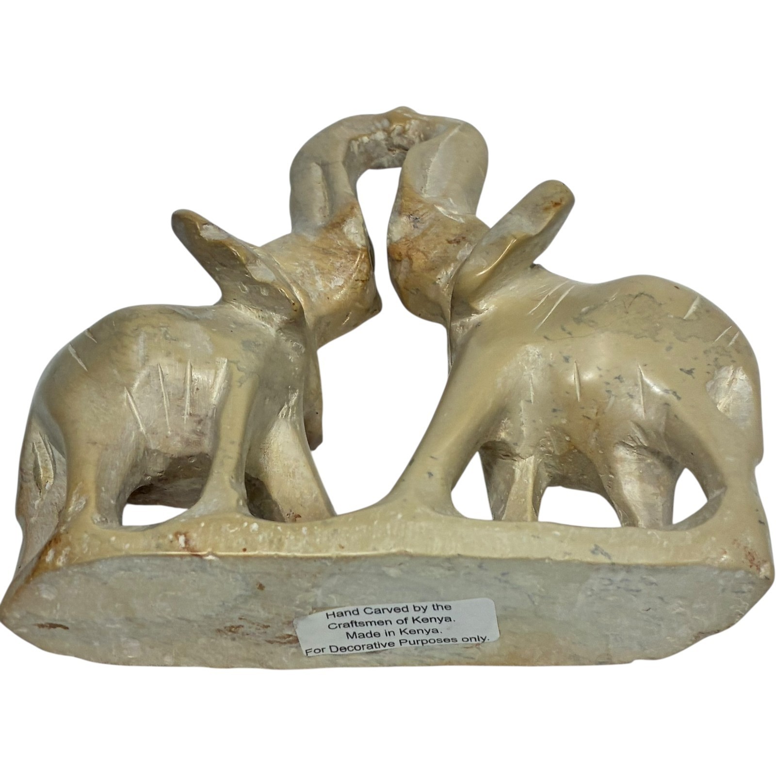 kissing elephants hand carved from ivory colored soapstone by craftsman of kenya Item image 9