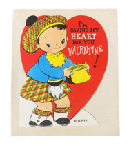 Vintage Die Cut Valentine Card 1950s Purse Girl Saving Money Kilt Unused 986A - £5.28 GBP