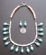 Turquoise, Cat&#39;s Eye Glass all 925 Silver Earrings &amp; Necklace - £176.33 GBP