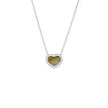 Sterling Silver Labradorite Heart with Micro Pave CZ Border Necklace - £52.72 GBP