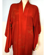 Vintage Japanese Red Silk Kimono with Metallic Gold Details - £89.66 GBP