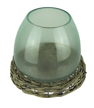 8 Inch Diameter Glass Terrarium Vase With Wicker Base - £18.72 GBP