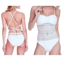 $146 Robin Piccone Crochet One Piece Swimsuit 12 Large Cream Soft Cups Bandeau - £53.14 GBP