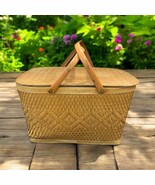 VTG 1950s RED MAN PICNIC BASKET WOVEN HINGED LID MADE USA CLEAN OUTDOOR ... - $37.61