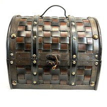 VTG Wooden Trunk Chest Domed Lid w/Handle Faux Leather 11&quot;x10&quot; Hook Latc... - £15.44 GBP