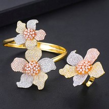 Design Luxury Adjustable Openn Bangle Ring Set Blooming Flower Noble Symbol For  - £70.58 GBP