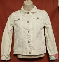 Chaps White Denim Button Front Jacket w/Fold Up Plaid Cuffs Size Large 1... - $18.62