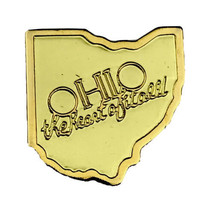 Ohio The Heart Of It All State Shape Gold Tone Metal Pin Brooch - $12.95