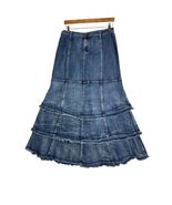 ALSHARIFA Women&#39;s Size 12 Denim Tiered Maxi Skirt Y2K Frayed Hem Distres... - $1,193.76 MXN