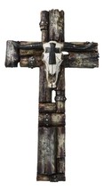 Rustic Western Longhorn Cow Skull On Faux Wood Barnyard Planks Wall Cross - £22.73 GBP