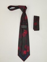 Men's Vito Rofolo From Italy Tie Hankie Gift 100% Silk VR-29 Black Red Floral image 2