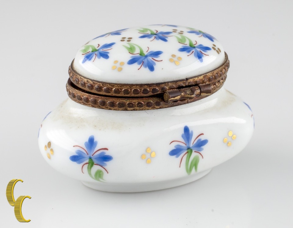 Small Limoges Peint Main Porcelain Honey Pot Ink Well Trinket Box Item image 4