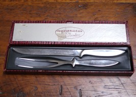 Vintage Mid Century Nordholm Sweden Stainless Steel Serving Carving Fork + Knife - £29.48 GBP