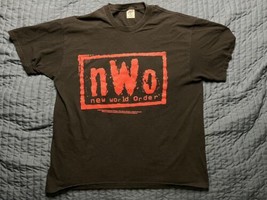Vintage 1998 WCW NWO New World Order Wolf Pack T Shirt Black Red Script XL - $49.50