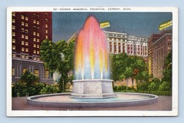 Edison Memorial Fountain Night View Detroit Michigan MI UNP  Linen Postc... - $3.91
