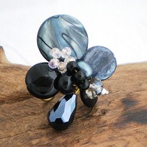 Cluster Black Paradise Mother of Pearl-Quartz Free Size Ring - £10.50 GBP