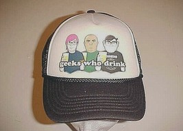 Geeks Who Drinks Adult Unisex White Black Mesh Trucker Cap One Size New - $19.46