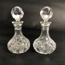 2 Crystal Perfume Bottles with Lids Diamond Pattern Vanity Dresser  Vtg ... - $30.65