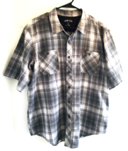 Orvis Mens Shirt XL Button Down Short Sleeve Gray Black Plaid Casual EUC - $23.70