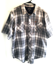 Orvis Mens Shirt XL Button Down Short Sleeve Gray Black Plaid Casual EUC - £18.51 GBP