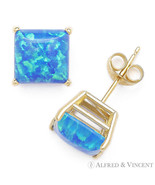 Ocean Azure Blue Square Cut Lab-Created Opal Studs 14k Yellow Gold Stud ... - $2,412.55 MXN+