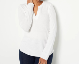 Candace Cameron Bure Long-Sleeve Waffle Knit Top-  WHITE, XL - £20.17 GBP