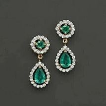 2 Ct Pear Cut Green Emerald Women&#39;s Drop &amp; Dangle Earrings 14K White Gold Finish - £70.28 GBP