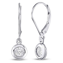 10k White Gold Womens Round Diamond Illusion Dangle Leverback Earrings 1/20 - £203.76 GBP